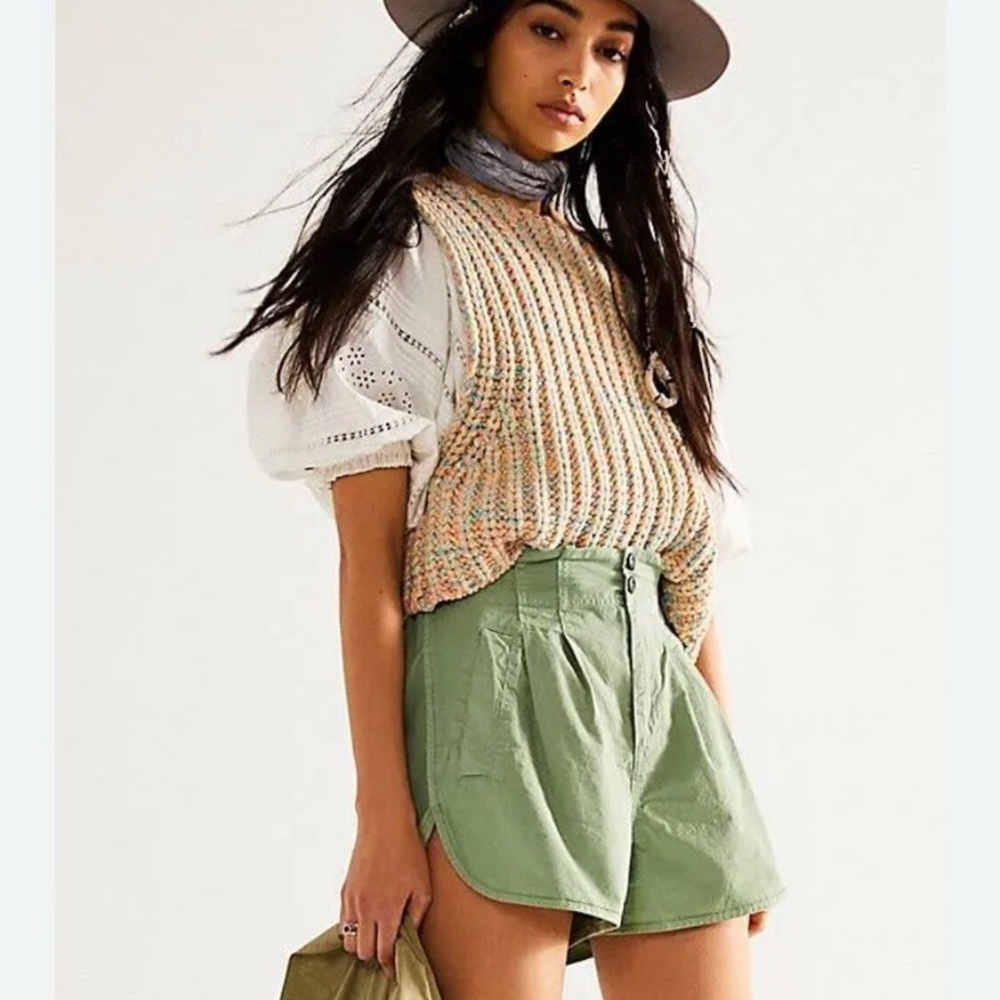 Free People Pleated Short Pull On Utility Shorts Cool Moss